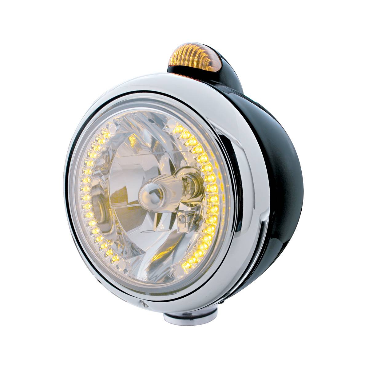 UNITED PACIFIC - UNITED PACIFIC - 32430 - FARO DELANTERO BLACK GUIDE 682-C H4 CON LED ÁMBAR Y SEÑAL LED DE MODO DUAL - LENTE ÁMBAR