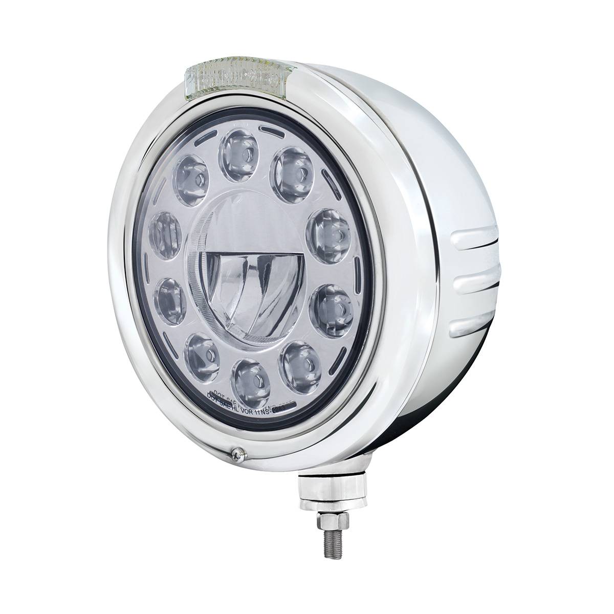 UNITED PACIFIC - UNITED PACIFIC - 32733 - FARO CLÁSICO DE ACERO INOXIDABLE CON RAYAS EN RELIEVE, 11 BOMBILLAS LED Y SEÑAL LED DE MODO DOBLE - LENTE TRANSPARENTE