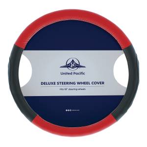 UNITED PACIFIC - UNITED PACIFIC - 70409 - FUNDA PARA VOLANTE CON DISEÑO DE FIBRA DE CARBONO DE 18" - COSTURAS ROJAS