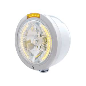 UNITED PACIFIC - UNITED PACIFIC - 32446 - FARO FARO DE MEDIA LUNA DE BALA DE ACERO INOXIDABLE H4 CON LED ÁMBAR Y SEÑAL LED DE MODO DOBLE - LENTE ÁMBAR