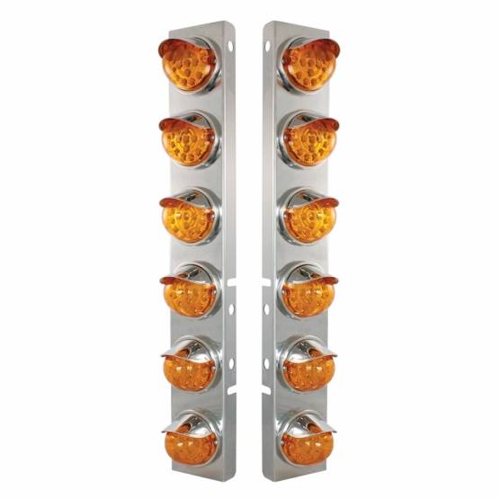 UNITED PACIFIC - UNITED PACIFIC - 39838 - SOPORTE DEL FILTRO DE AIRE DELANTERO DE ACERO INOXIDABLE CON LUCES REFLECTORAS LED ÁMBAR DE 12X 17 Y VISORES DE ACERO INOXIDABLE PARA LENTES PETERBILT-AMBER