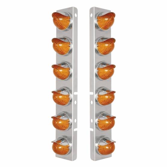 UNITED PACIFIC - UNITED PACIFIC - 39842 - SOPORTE DEL FILTRO DE AIRE DELANTERO DE ACERO INOXIDABLE CON LUCES DE COLMENA LED DE 12X 17 ÁMBAR Y VISORES DE ACERO INOXIDABLE PARA LENTES Y LED DE ÁMBAR PETERBILT