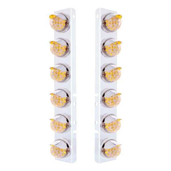 UNITED PACIFIC - UNITED PACIFIC - 39847 - SOPORTE DEL FILTRO DE AIRE FRONTAL DE ACERO INOXIDABLE CON LUCES REFLECTORAS DE DOBLE FUNCIÓN LED ÁMBAR DE 12X 17 Y VISORES DE ACERO INOXIDABLE PARA LENTES PETERBILT-CLEAR