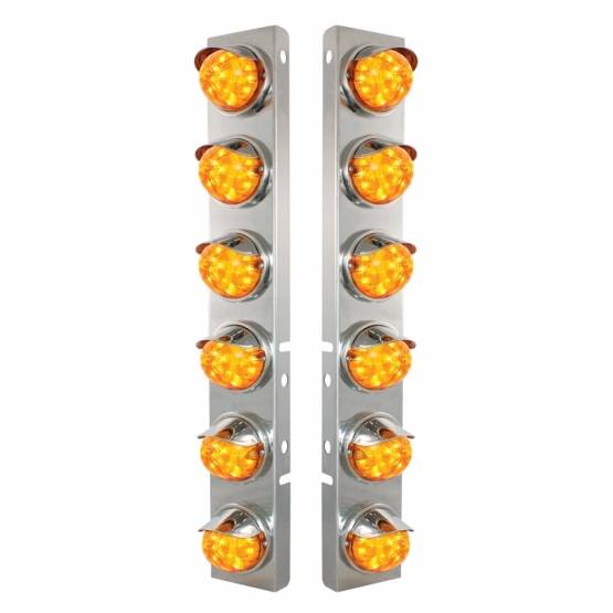 UNITED PACIFIC - UNITED PACIFIC - 39848 - SOPORTE DE FILTRO DE AIRE DELANTERO DE ACERO INOXIDABLE CON 12X 17 LED ÁMBAR DE DOBLE FUNCIÓN. LUCES DE SANDÍA Y VISORES DE ACERO INOXIDABLE PARA LENTES PETERBILT-AMBER