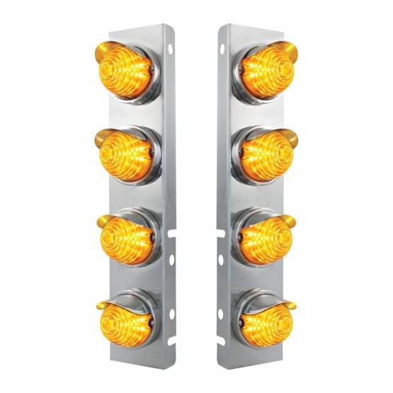 UNITED PACIFIC - UNITED PACIFIC - 39854 - SOPORTE DEL FILTRO DE AIRE DELANTERO DE ACERO INOXIDABLE CON LUCES DE COLMENA LED DE 8X 17 ÁMBAR Y VISORES DE ACERO INOXIDABLE PARA LENTES PETERBILT - ÁMBAR