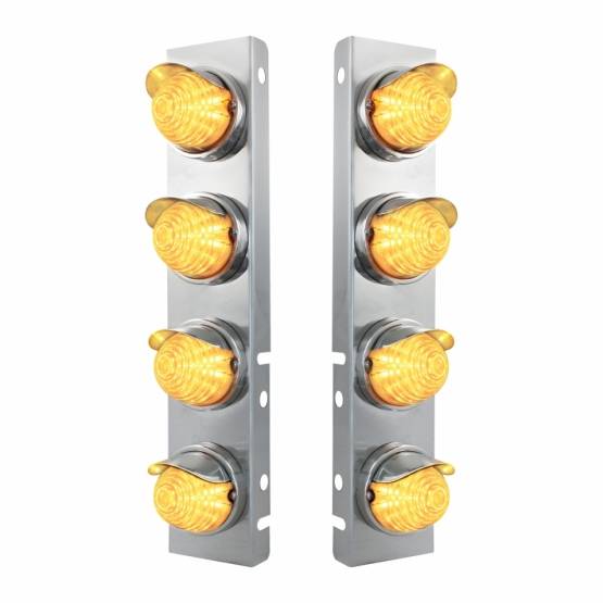UNITED PACIFIC - UNITED PACIFIC - 39855 - SOPORTE DEL FILTRO DE AIRE DELANTERO DE ACERO INOXIDABLE CON LUCES DE COLMENA LED ÁMBAR DE 8X 17 Y VISORES DE ACERO INOXIDABLE PARA PETERBILT - LENTE TRANSPARENTE