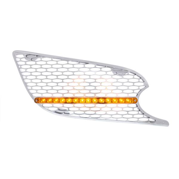 UNITED PACIFIC - UNITED PACIFIC - 41781 - REJILLA DE ENTRADA DE AIRE CROMADA CON LUZ LED PARA PETERBILT 579 (PASAJERO) 2012-2021 - LED ÁMBAR/LENTE ÁMBAR