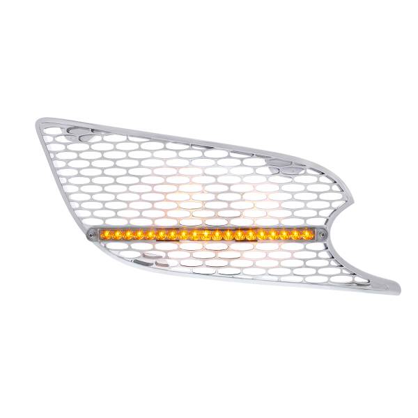 UNITED PACIFIC - UNITED PACIFIC - 41784 - REJILLA DE ENTRADA DE AIRE CROMADA CON LUZ LED REFLECTORA PARA PETERBILT 579 (PASAJERO) 2012-2021 - LED ÁMBAR/LENTE TRANSPARENTE