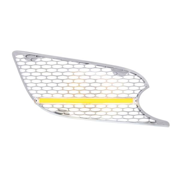 UNITED PACIFIC - UNITED PACIFIC - 41786 - REJILLA DE ENTRADA DE AIRE CROMADA CON LUZ LED GLOLIGHT PARA PETERBILT 579 (PASAJERO) 2012-2021 - LED ÁMBAR/LENTE TRANSPARENTE