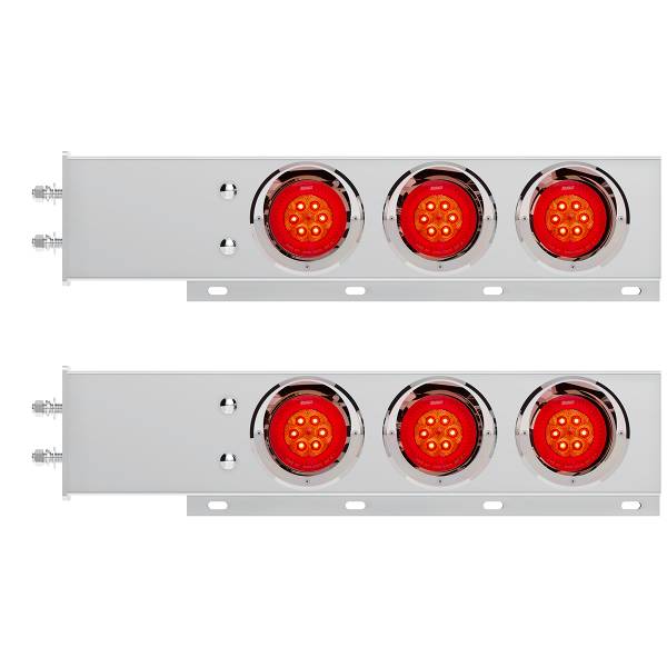 UNITED PACIFIC - UNITED PACIFIC - 61014 - BARRA CON RESORTE DE ACERO INOXIDABLE CON PATRÓN DE PERNOS DE 2-1/2" CON 6 LUCES Y VISORES DE TURBINA DE 16 LED DE 4" - LED ROJO/LENTE ROJA (PAR)
