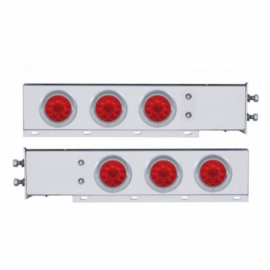 UNITED PACIFIC - UNITED PACIFIC - 61645 - BARRA CON RESORTE CROMADA CON PATRÓN DE PERNOS DE 2-1/2" CON 6X 4" 10 LUCES Y VISORES LED - LED ROJO Y LENTES (PAR)