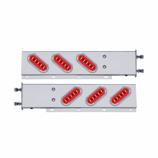UNITED PACIFIC - UNITED PACIFIC - 63785 - BARRA CON RESORTE DE ACERO INOXIDABLE CON PATRÓN DE PERNOS DE 3-3/4" CON 6X 22 LED ROJOS GLOLIGHT Y VISERA OVALADOS DE 6" - LENTE TRANSPARENTE (PAR)