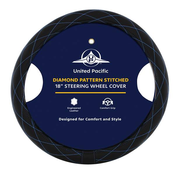 UNITED PACIFIC - UNITED PACIFIC - 70119 - FUNDA PARA VOLANTE DE PIEL 18" CON COSTURAS DE CRISTAL - COSTURAS AZULES