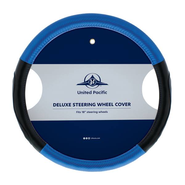 UNITED PACIFIC - UNITED PACIFIC - 70408 - FUNDA PARA VOLANTE CON DISEÑO DE FIBRA DE CARBONO DE 18" - COSTURAS AZULES