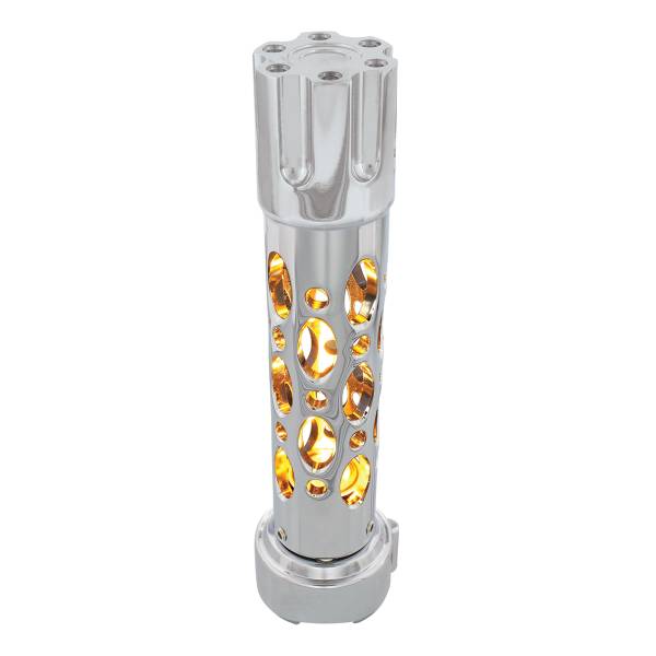 UNITED PACIFIC - UNITED PACIFIC - 70740 - PERILLA DE CAMBIO DE MARCHAS CON CILINDRO DE PISTOLA ESTILO AUSTIN CON LED ADAPTADOR DE 9/10 VELOCIDADES - LED CROMADO/ÁMBAR
