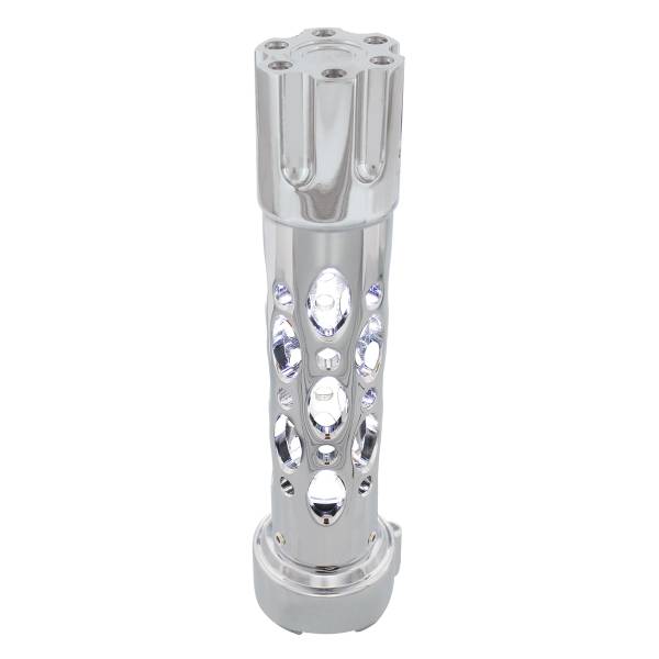 UNITED PACIFIC - UNITED PACIFIC - 70743 - POMO DE CAMBIO DE MARCHAS CON CILINDRO DE PISTOLA ESTILO AUSTIN CON LED ADAPTADOR DE 9/10 VELOCIDADES - LED CROMADO/BLANCO