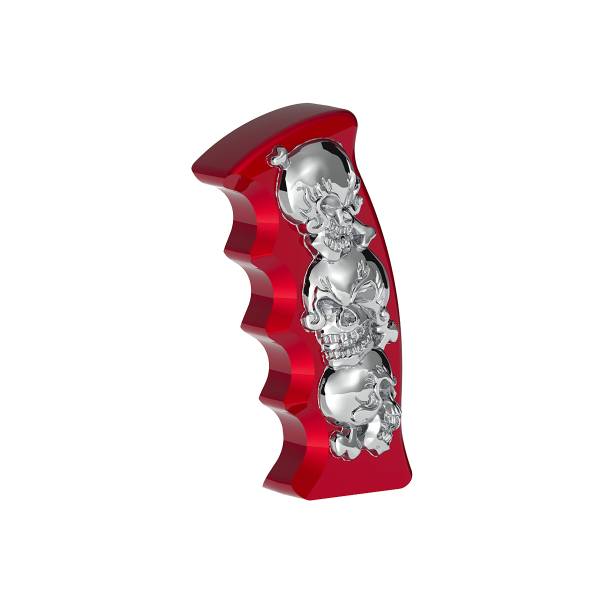 UNITED PACIFIC - UNITED PACIFIC - 70815B - POMO DE CAMBIO DE ENGRANAJES CON MANGO DE PISTOLA CON CALAVERAS ROSCADAS - ROJO CARAMELO CON CALAVERAS CROMADAS