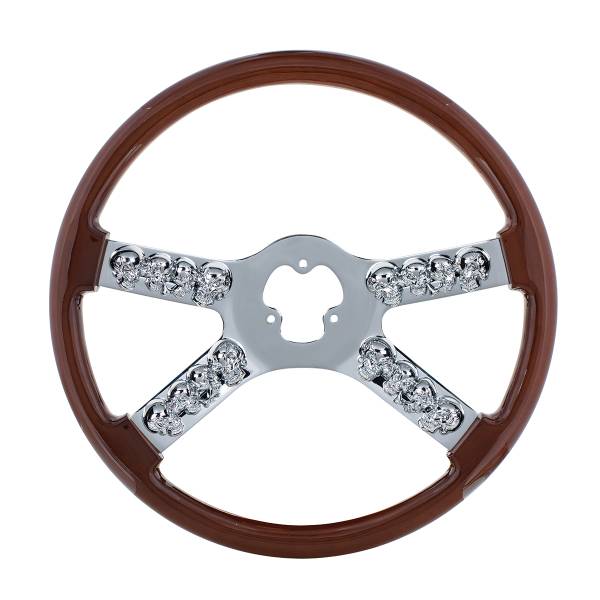 UNITED PACIFIC - UNITED PACIFIC - 88174 - VOLANTE CROMADO DE 18" CON DECORACIÓN DE CALAVERA - MADERA