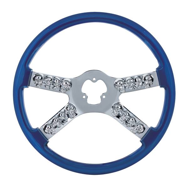 UNITED PACIFIC - UNITED PACIFIC - 88175 - VOLANTE CROMADO DE 18" CON DECORACIÓN DE CALAVERA - AZUL