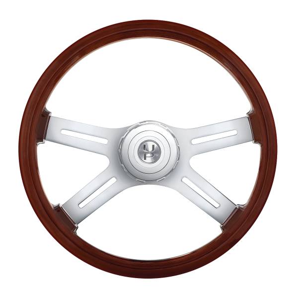 UNITED PACIFIC - UNITED PACIFIC - 88178 - VOLANTE DE MADERA ESTILO DE 4 RADIOS DE 18" CON BUJE Y KIT DE BOTÓN DE BOCINA PARA PETERBILT (2006+) Y KENWORTH (2003+)