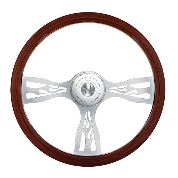 UNITED PACIFIC - UNITED PACIFIC - 88180 - VOLANTE DE MADERA ESTILO LLAMA DE 18" CON KIT DE BOTÓN DE BUJE Y BOCINA PARA PETERBILT (2006+) Y KENWORTH (2003+)