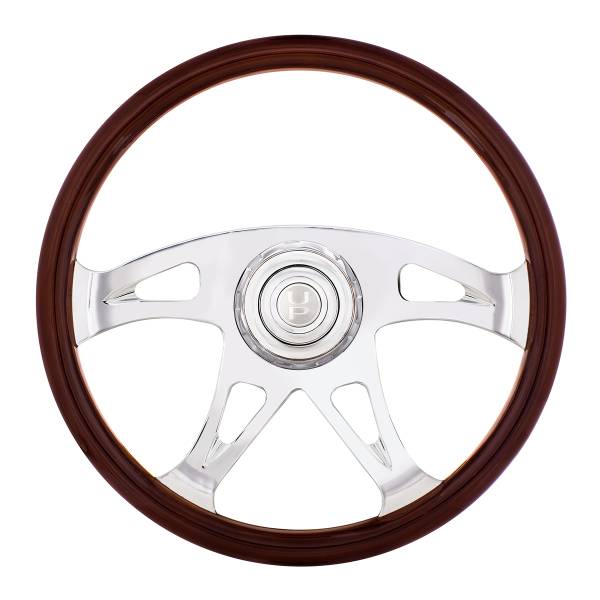 UNITED PACIFIC - UNITED PACIFIC - 88311 - VOLANTE BOSS DE 18" CON BISEL DE BOCINA CROMADO Y BOTÓN DE BOCINA - MADERA