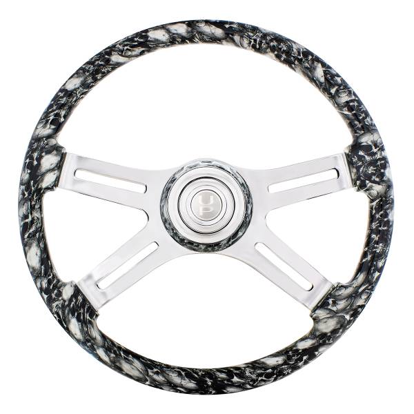 UNITED PACIFIC - UNITED PACIFIC - 88317 - VOLANTE SKULL DE 18" Y 4 RADIOS CON BISEL DE BOCINA DE SKULL A JUEGO - BLANCO