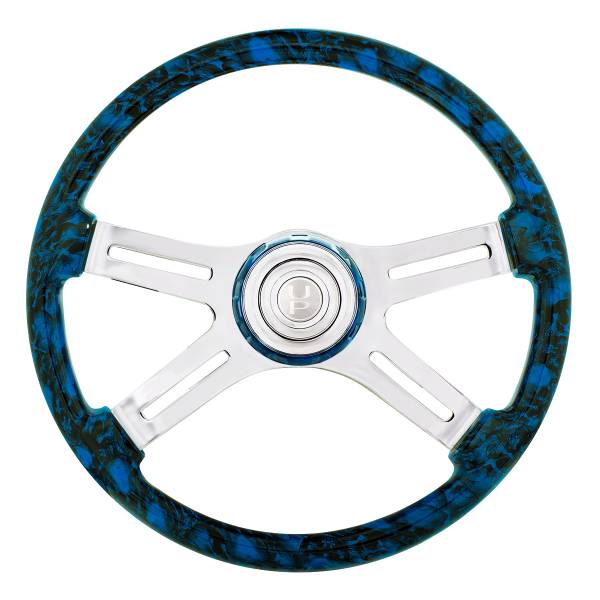 UNITED PACIFIC - UNITED PACIFIC - 88318 - VOLANTE SKULL DE 18" Y 4 RADIOS CON BISEL DE BOCINA DE SKULL A JUEGO - AZUL