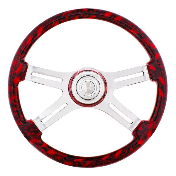 UNITED PACIFIC - UNITED PACIFIC - 88319 - VOLANTE SKULL DE 18" Y 4 RADIOS CON BISEL DE BOCINA DE SKULL A JUEGO - ROJO