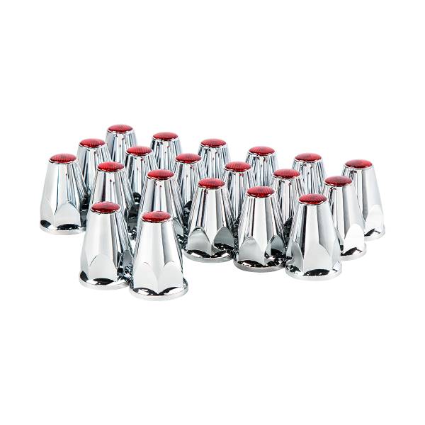 UNITED PACIFIC - UNITED PACIFIC - 10071 - TAPAS DE TUERCAS DE PLÁSTICO CROMADAS DE 33 MM X 2-3/4" CON BRIDA - A PRESIÓN - REFLECTOR ROJO (PAQUETE DE 20)