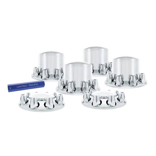 UNITED PACIFIC - UNITED PACIFIC - 10305 - KIT COMBINADO DE TAPA DE EJE DOMO CON TAPAS DE TUERCA DE ROSCA ESTÁNDAR DE 33 MM Y HERRAMIENTA PARA TAPA DE TUERCA - CROMADO