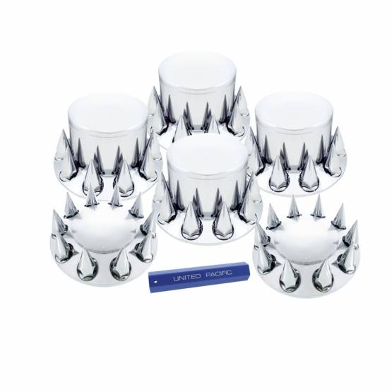 UNITED PACIFIC - UNITED PACIFIC - 10307 - KIT COMBINADO DE TAPA DE EJE DOMO CON TAPAS DE TUERCA ROSCABLES DE PICO DE 33 MM Y HERRAMIENTA PARA TAPA DE TUERCA - CROMADO
