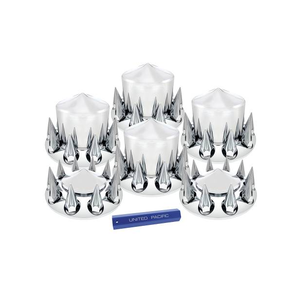 UNITED PACIFIC - UNITED PACIFIC - 10308 - KIT COMBINADO DE TAPAS DE EJE PUNTADAS CON TAPAS DE TUERCA ROSCABLES DE PICO DE 33 MM Y HERRAMIENTA PARA TAPAS DE TUERCA - CROMADO