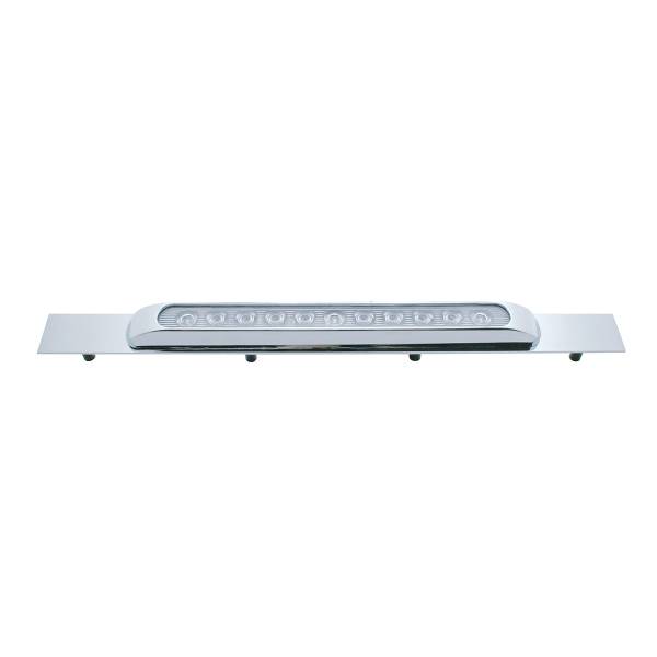UNITED PACIFIC - UNITED PACIFIC - 10394 - PLACA DE GUARDABARROS SUPERIOR CROMADA CON BISEL Y BARRA DE LUCES DE 11 LED DE 17" - LED ROJO/LENTE TRANSPARENTE (CADA UNO)