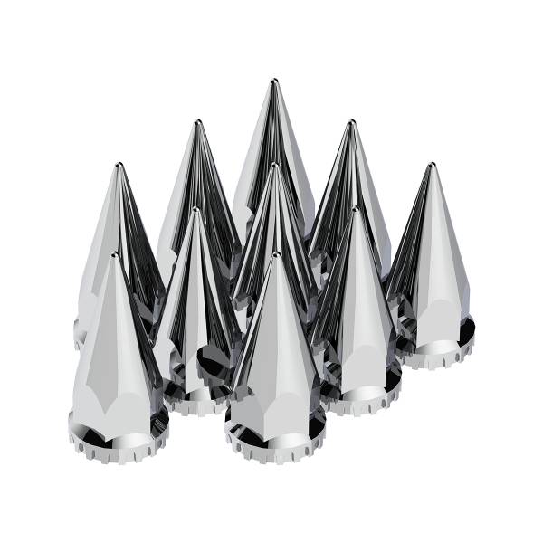 UNITED PACIFIC - UNITED PACIFIC - 10569 - TAPAS DE TUERCA SUPER SPIKE CROMADAS DE 33 MM X 4-3/4" - ROSCADAS (CAJA DE 10)