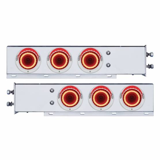 UNITED PACIFIC - UNITED PACIFIC - 22252 - BARRA TRASERA CON RESORTE SS CON PATRÓN DE PERNOS DE 2-1/2" CON LUCES ESPEJOS LED ROJAS DE 6X 4" Y VISERA - LENTE ROJA (PAR)
