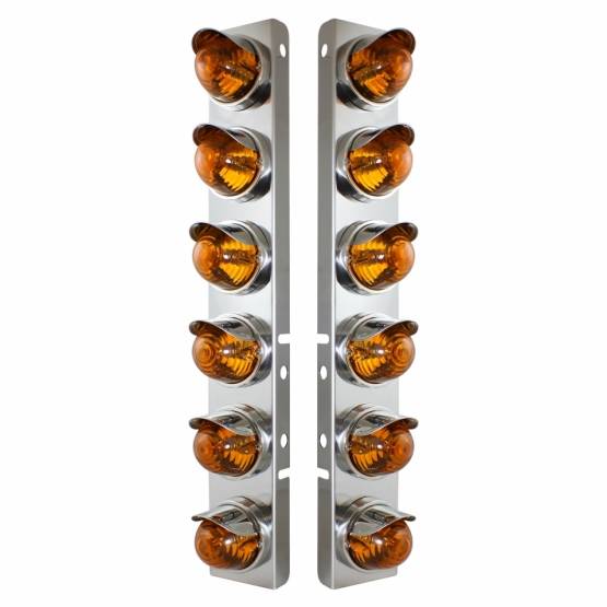 UNITED PACIFIC - UNITED PACIFIC - 30995 - SOPORTE DEL FILTRO DE AIRE FRONTAL DE ACERO INOXIDABLE CON LUCES DE COLMENA DE CRISTAL 12X Y VISORES DE ACERO INOXIDABLE PARA LENTES PETERBILT-AMBER