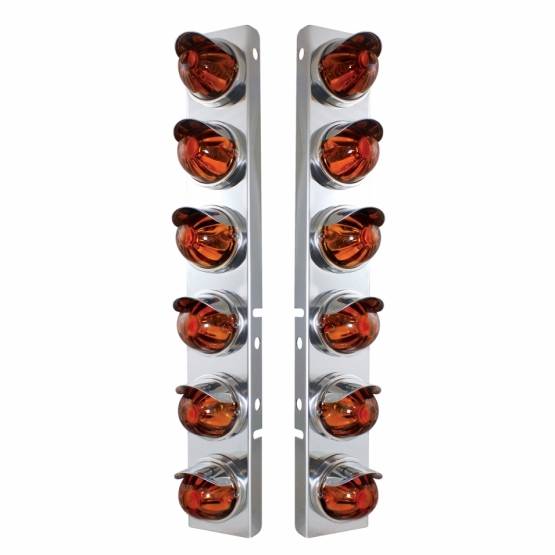 UNITED PACIFIC - UNITED PACIFIC - 30997 - SOPORTE DEL FILTRO DE AIRE FRONTAL DE ACERO INOXIDABLE CON 12 LUCES DE CRISTAL DE SANDÍA Y VISORES DE ACERO INOXIDABLE PARA LENTES ÁMBAR OSCURO PETERBILT