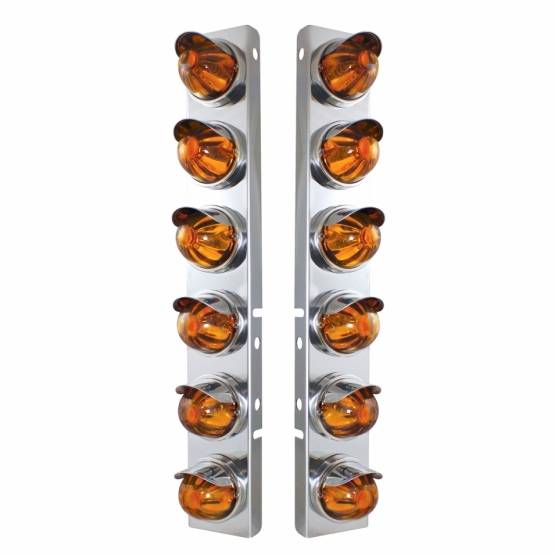UNITED PACIFIC - UNITED PACIFIC - 30999 - SOPORTE DEL FILTRO DE AIRE FRONTAL DE ACERO INOXIDABLE CON 12 LUCES DE CRISTAL DE SANDÍA Y VISORES DE ACERO INOXIDABLE PARA LENTES PETERBILT-AMBER