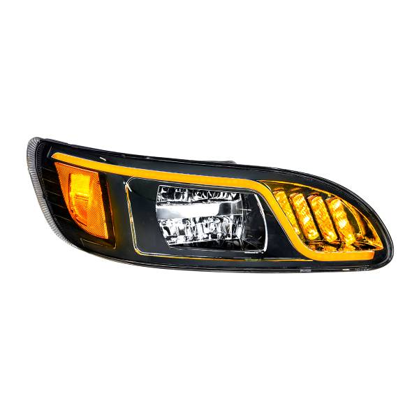 UNITED PACIFIC - UNITED PACIFIC - 31074 - FARO LED NEGRO CON LED DE GIRO, POSICIÓN Y DRL PARA PETERBILT 386 (2005-2015) Y 387 (1999-2010) - PASAJERO