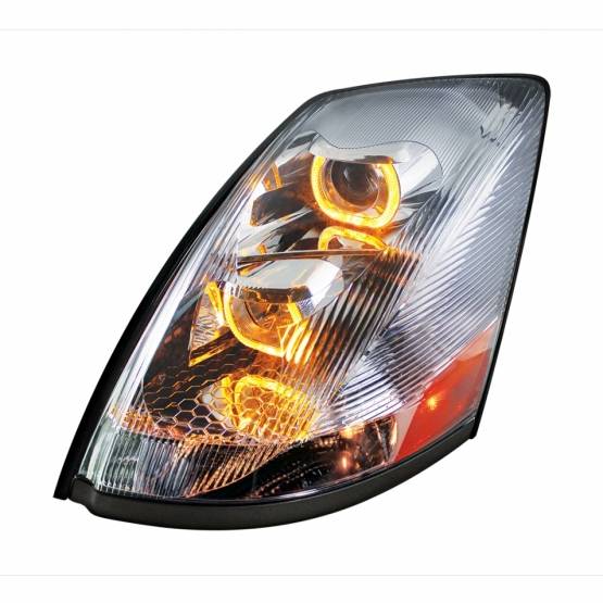UNITED PACIFIC - UNITED PACIFIC - 31230 - FARO DE PROYECCIÓN CROMADO CON BARRA DE LUCES LED ÁMBAR PARA VOLVO VN/VNL 2003-2017 - CONDUCTOR