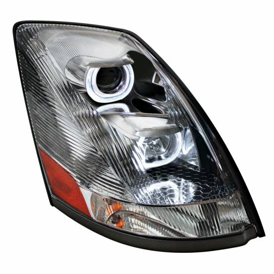 UNITED PACIFIC - UNITED PACIFIC - 31264 - FARO DE PROYECCIÓN CROMADO CON BARRA DE LUCES LED BLANCA PARA VOLVO VN/VNL 2003-2017 - PASAJERO