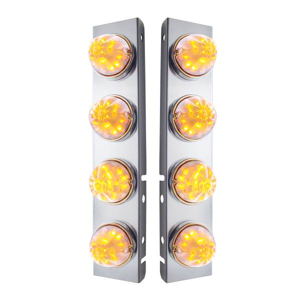 UNITED PACIFIC - UNITED PACIFIC - 31975 - SOPORTE DEL FILTRO DE AIRE FRONTAL DE ACERO INOXIDABLE CON 8X 17 LUCES LED DE SANDÍA Y BISELES DE ACERO INOXIDABLE PARA PETERBILT -LED ÁMBAR/LEENTE TRANSPARENTE (PAR)