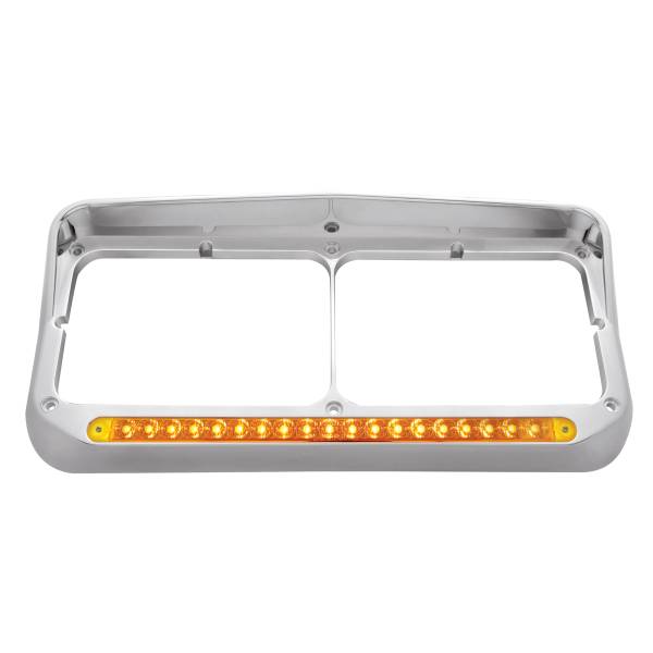 UNITED PACIFIC - UNITED PACIFIC - 32346 - BISEL DE FARO DOBLE RECTANGULAR CROMADO CON VISERA Y BARRA DE LUCES DE 19 LED - LED ÁMBAR/LENTE ÁMBAR