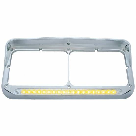 UNITED PACIFIC - UNITED PACIFIC - 32347 - BISEL DE FARO DOBLE RECTANGULAR CROMADO CON VISERA Y BARRA DE LUCES DE 19 LED - LED ÁMBAR/LENTE TRANSPARENTE
