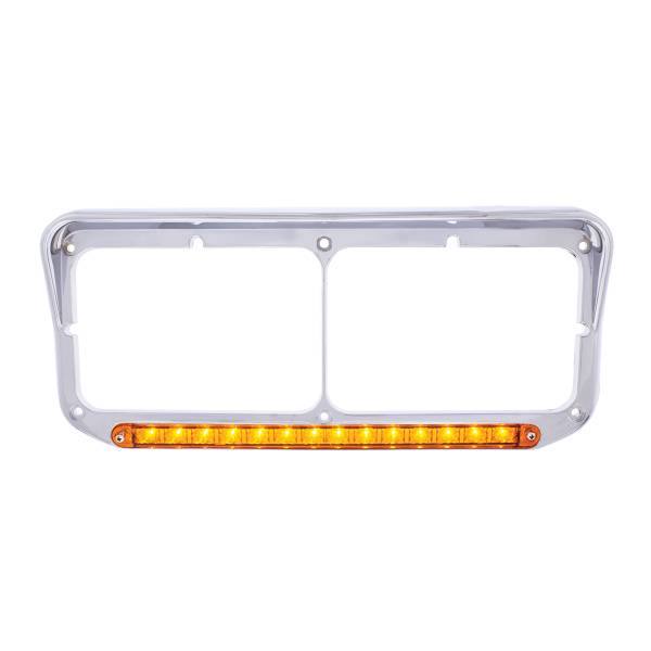 UNITED PACIFIC - UNITED PACIFIC - 32351 - BISEL DE FARO DOBLE RECTANGULAR CROMADO DE 14 LED CON VISERA - LED ÁMBAR/LENTE ÁMBAR