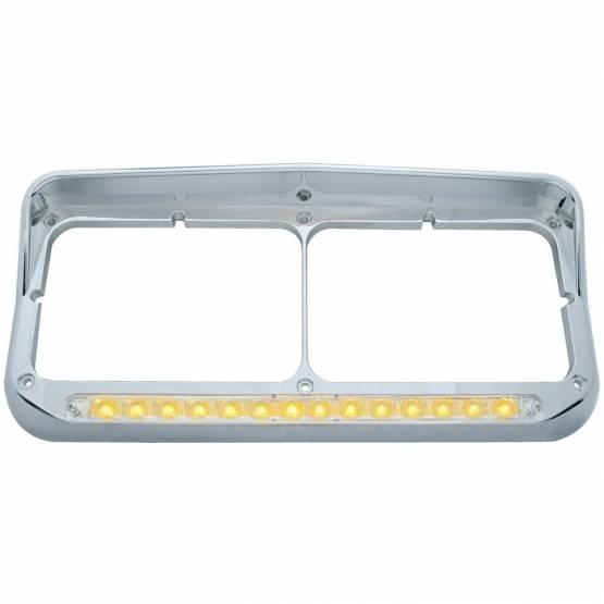 UNITED PACIFIC - UNITED PACIFIC - 32352 - BISEL DE FARO DOBLE RECTANGULAR CROMADO DE 14 LED CON VISERA - LED ÁMBAR/LENTE TRANSPARENTE