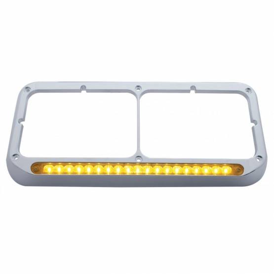 UNITED PACIFIC - UNITED PACIFIC - 32358 - BISEL DE FARO DOBLE RECTANGULAR CROMADO CON BARRA DE LUCES DE 19 LED - LED ÁMBAR/LENTE ÁMBAR