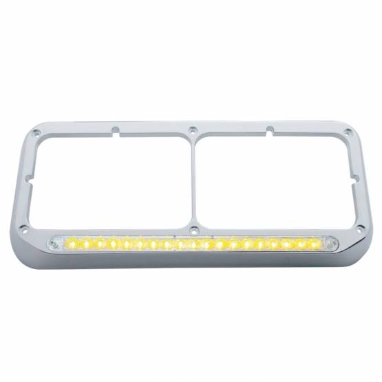 UNITED PACIFIC - UNITED PACIFIC - 32359 - BISEL DE FARO DOBLE RECTANGULAR CROMADO CON BARRA DE LUCES DE 19 LED - LED ÁMBAR/LEENTE TRANSPARENTE