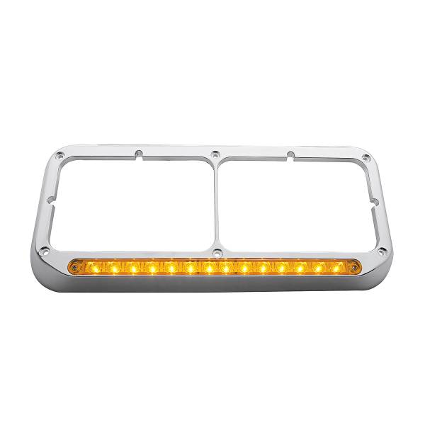 UNITED PACIFIC - UNITED PACIFIC - 32381 - BISEL DE FARO DOBLE RECTANGULAR CROMADO DE 14 LED - LED ÁMBAR/LENTE ÁMBAR